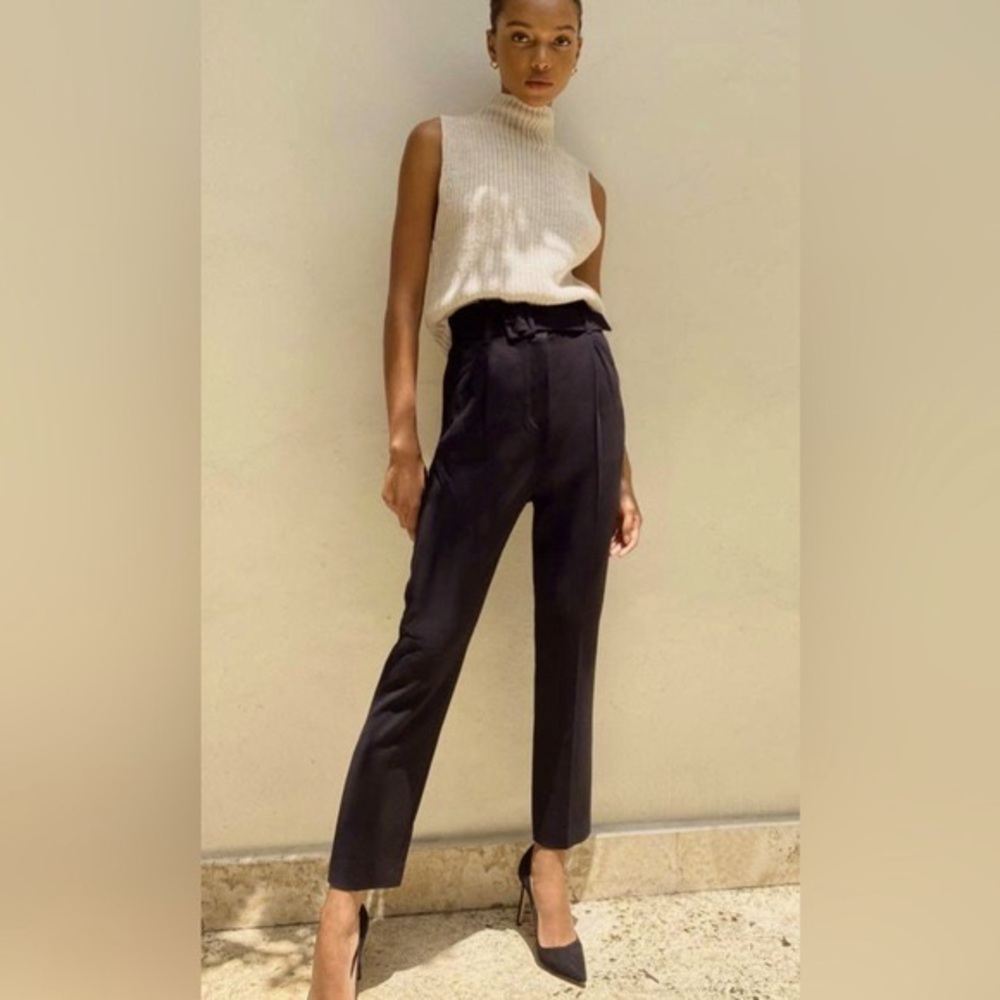 Babaton belted high-waist Encore pants in black size 10